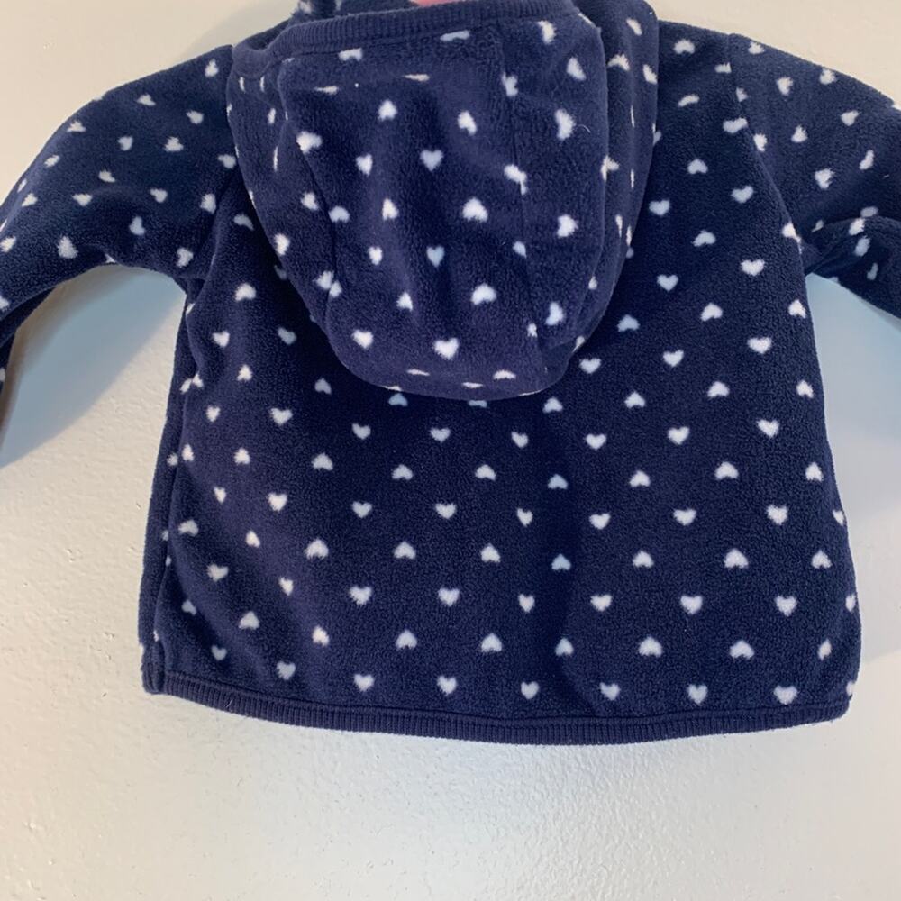 CARTER’S Girl’s Navy with White Hearts Fleece Hooded Zip Up Jacket / Size: 3 Mos - Picture 9 of 10